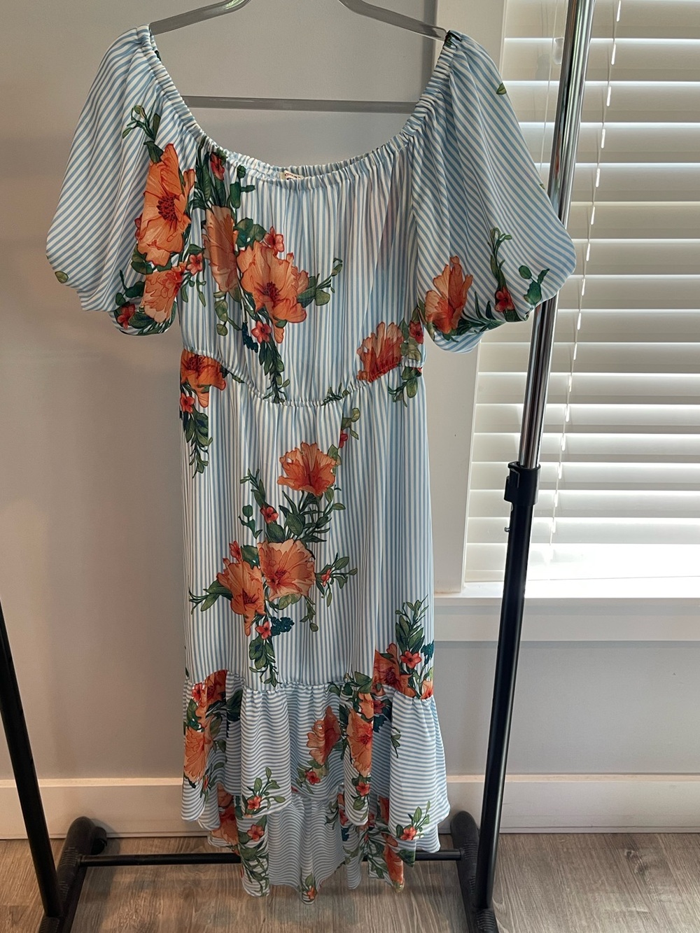Jealous Tomato Blue & White Striped Floral Dress